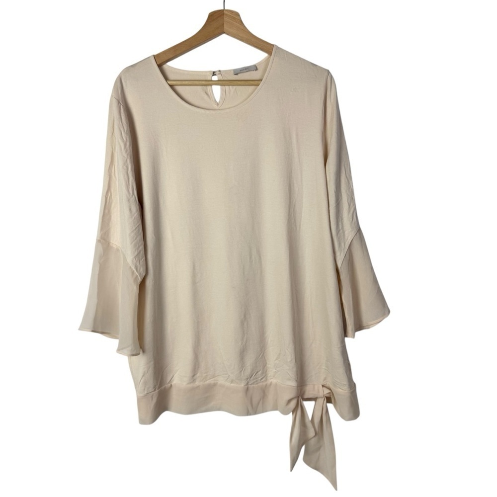 Riani Cream Chiffon Mixed Media Tie Front Long‎ Sleeve Blouse 16